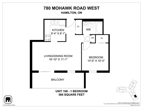A floor plan for a unit at 780 Mohawk Road West in Hamilton, Ontario, Canada.